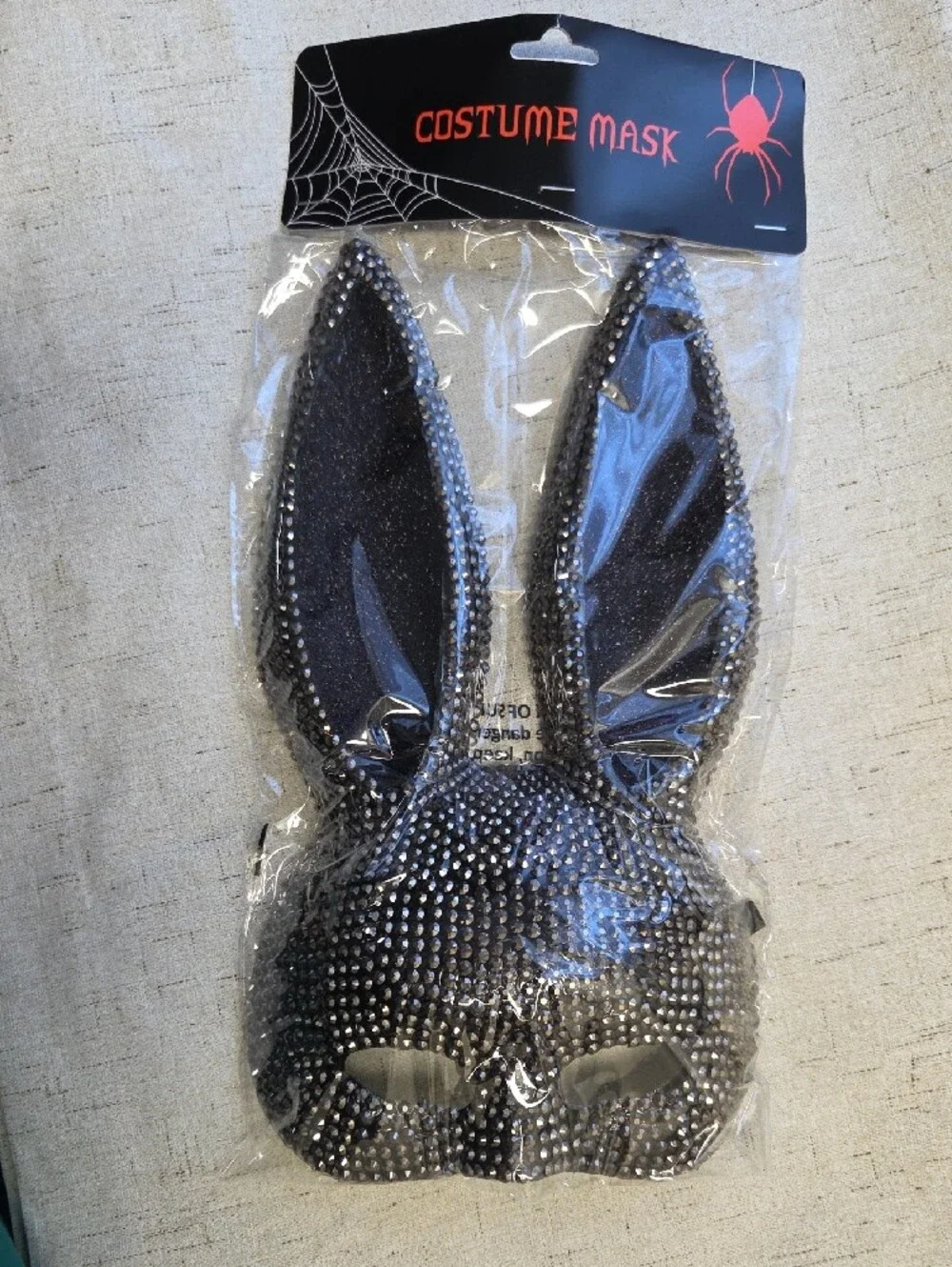 Halloween Black Sparkle Bunny Ear Costume Mask